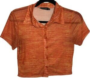 VTG Y2K Motel Rocks Orange Mesh Graphic Crop Top Fairy Grunge Goth Indie Small